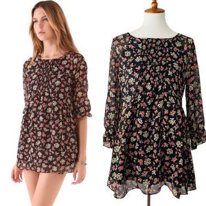 Free People Floral Crepe Molly A-line Mini Dress Women’s Size 6 Cottage Goth